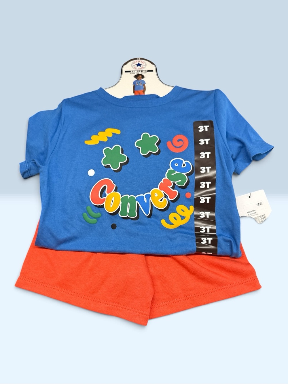 Converse Blue Graphic Tee and Orange Shorts Kids Set